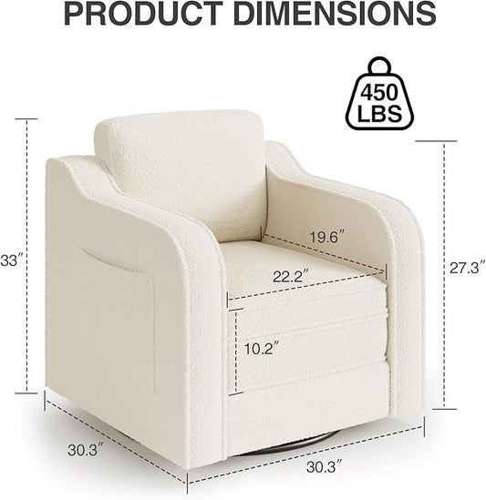 Swivel Accent Chair Set of 2 for Living Room, 30 Inches Barrel Upholstered Armchair, Cozy Modern Arm Chair Single Sofa for Bedroom, Apartment, Reading Room, White