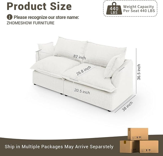 Oversized Cloud Modular Sectional Sofa, Comfy Down Filled Cloud Couch with Removable Cover, Modern Loveseat Couch, Deep Seat Sectional Couches for Living Room, Cream White