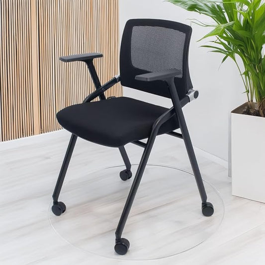 4 Pack Foldable Office Chairs with Wheels, Mesh Back, Arms and Portable - Folding Office Chairs for Conference Room Chair, Office Guest & Reception & Meeting Chair - (Black) 300 lbs.