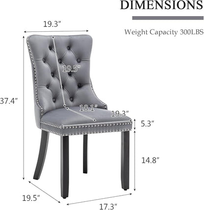 Velvet Dining Chairs Set of 2, Tufted Dining Room Chairs with Nailhead Ring Pull Trim, Upholstered Dining Chairs with Solid Wood Legs for Kitchen Dining Room, Sillas De Comedor (Grey)