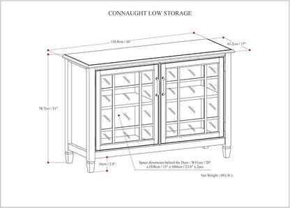 SIMPLIHOME Connaught SOLID WOOD 46 inch Wide Traditional Low Storage Cabinet in Dark Chestnut Brown for the Living Room, Entryway and Family Room