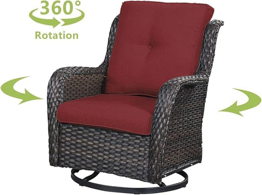 HUMMUH 5 Piece Outdoor Patio Furniture Set Wicker Conversation Bistro Set Swivel Rocking Chairs with Side Table and Ottomans for Backyard, Porch, Balcony