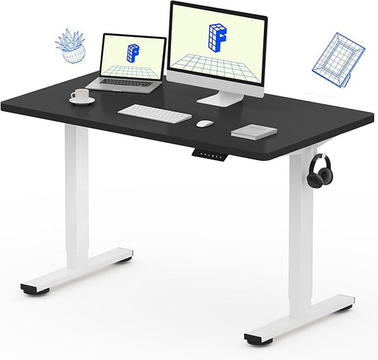 FLEXISPOT EN1 One Piece Standing Desk, 48 x 24 Inch Electric Adjustable Height Desk for Home Office and Computer Workstation (White Frame + Black Top, 2 Packages)