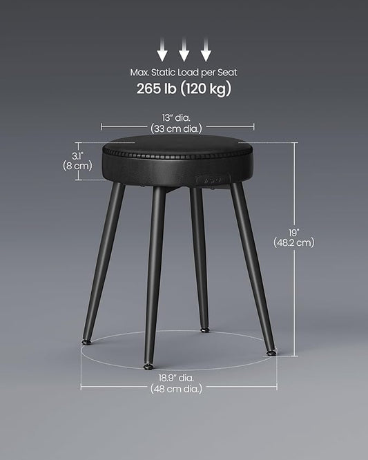 VASAGLE EKHO Collection - Dining Chairs Stools Set of 4, Upholstered Kitchen Chairs, Vanity Stools, Synthetic Leather with Stitching, Mid-Century Modern, 19-Inch Tall, Easy Assembly, Ink Black
