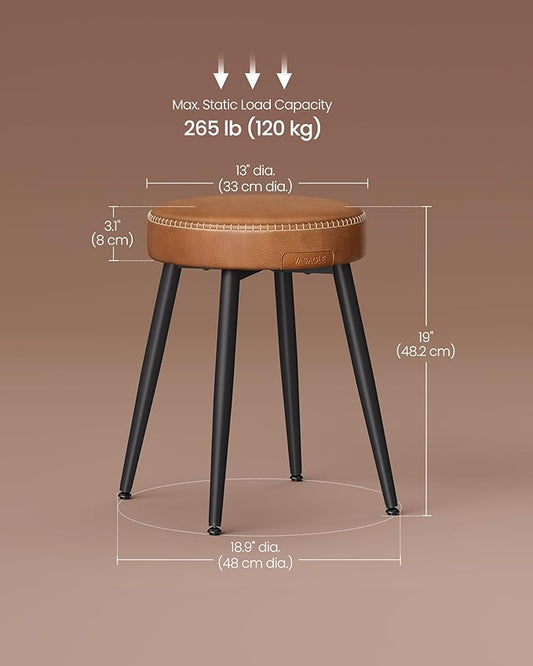 VASAGLE EKHO Collection - Dining Chairs Stools Set of 2, Upholstered Kitchen Chairs, Vanity Stools, Synthetic Leather with Stitching, Mid-Century Modern, 19-Inch Tall, Easy Assembly, Caramel Brown
