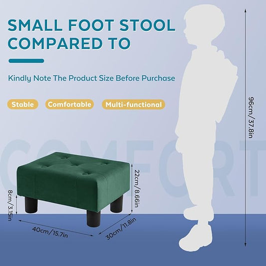 Small Foot Stool Ottoman, Velvet Footstool Ottoman Foot Rest for Couch, Rectangle Footstools and Ottomans Small for Living Room, Entryway (Green)