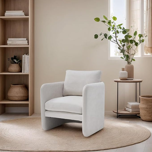 Modern Accent Barrel Chair, Single Sofa Chair with Removable Back Pillow, Comfy Chenille Upholstered Reading Accent Chair Lounge Armchair for Bedroom Living Room, Beige