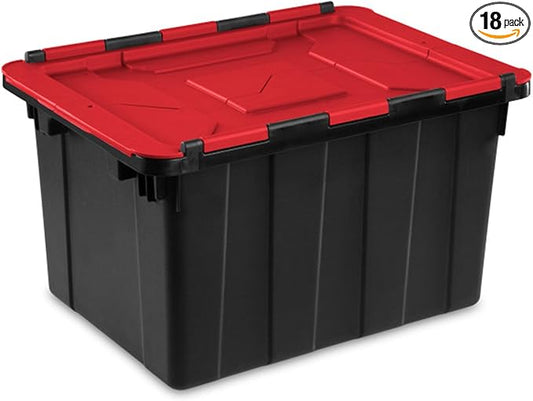 Sterilite 18-Pack 12 Gallon Hinged Lid Industrial Tote, Heavy-Duty Plastic Organizer - Stackable Multipurpose Home Storage Bins with Contoured Handles for Garage, Basement or Attic Organization