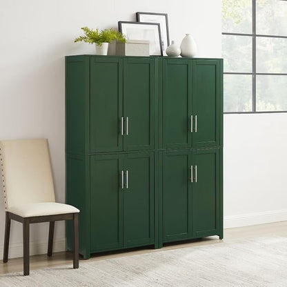 Crosley Furniture Savannah 2-Piece Pantry Storage Cabinet Set with Shelves, Kitchen, Dining, or Laundry Room, Hunter Green