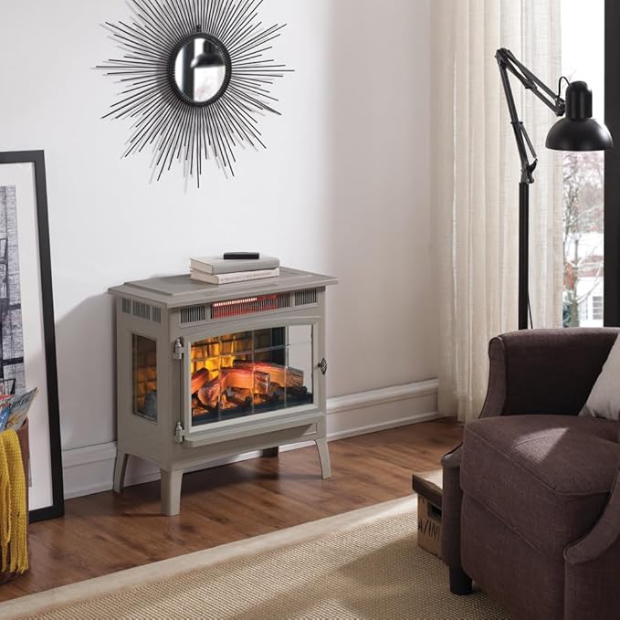 duraflame Freestanding Electric Fireplace Stove Heater with 3D Flame Effect for 1,000 Sq. Ft. Room, French Gray