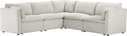 CHITA Luxury Oversized V-Shaped Sectional Sofa Couch, Premium Down Filled Cloud Modular Sectional, FSC Certified, 107''Width, 4 Seat and 1 Middle Corner for Living Room, Snow