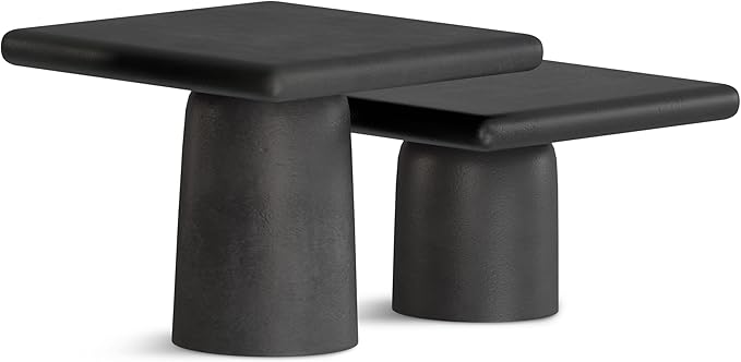 SIMPLIHOME Zachary Coffee Table 2-Piece Set - 42 inch Wide Cast Aluminum Square Living Room Tables in Graphite and Black Nickel, Contemporary Nesting Center Table Set with Flexible Style, Assembled