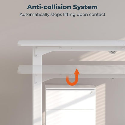 4 Legs Standing Desk, Large 63x28 Inches Electric Adjustable Height Desk with Splice Board, Stand Up Desks Home Office Computer Workstation, White
