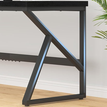 HSH Extra Long Black Computer Desk, 78 inch Large Home Office 2 person Desk, Industrial Metal Wood double Desk for Executive Work Writing Study, Modern Black Bedroom Living Room PC Laptop Gaming Table