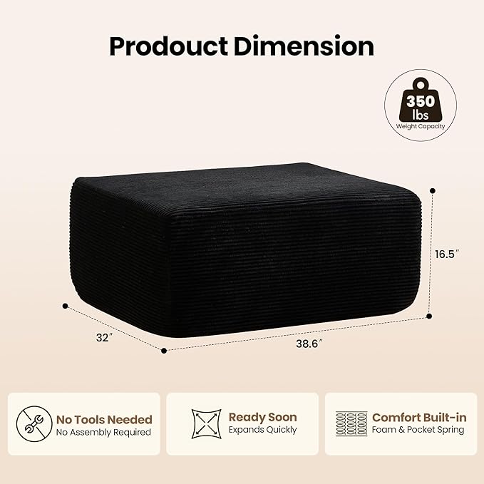 Removable Ottoman Can be Footrest Or Side Table, Idea for Living Room Bedroom Balcony(Corduroy Fabric, Black)