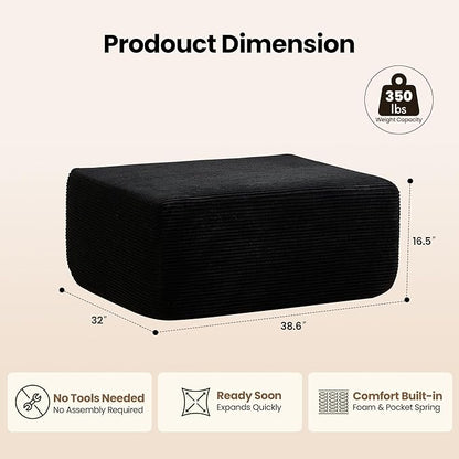 Removable Ottoman Can be Footrest Or Side Table, Idea for Living Room Bedroom Balcony(Corduroy Fabric, Black)