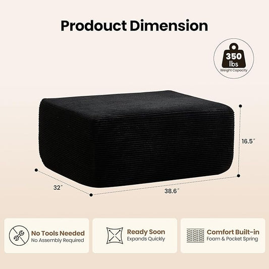 Removable Ottoman Can be Footrest Or Side Table, Idea for Living Room Bedroom Balcony(Corduroy Fabric, Black)