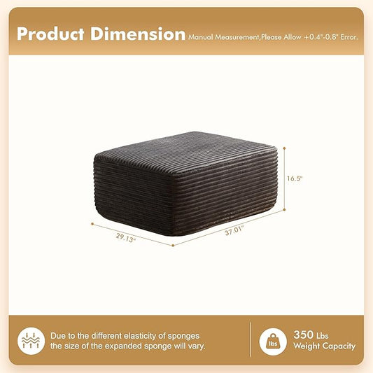 37.1" Ottoman for Couch, Plush Corduroy Memory Foam Ottoman Cloud Boneless Sectional Couch for Living Room Foot Stools No Assembly Require, Plush Corduroy,Gray