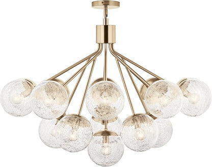 KICHLER Silvarious 16-Light Convertible Chandelier, Soft Modern Light with Clear Crackled Glass in Champagne Bronze, for Dining Room, Living Room or Foyer (26" x 38"), 52702CPZ