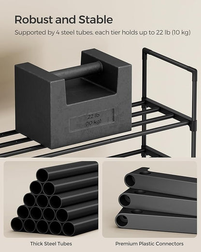 SONGMICS Shoe Rack, 2-Tier Shoe Organizer, Metal Storage Shelf, Upright or Upside Down, for 12-15 Pairs, Stackable, for Entryway, 11.8 x 36.2 x 13.4 Inches, Black ULSA12BK