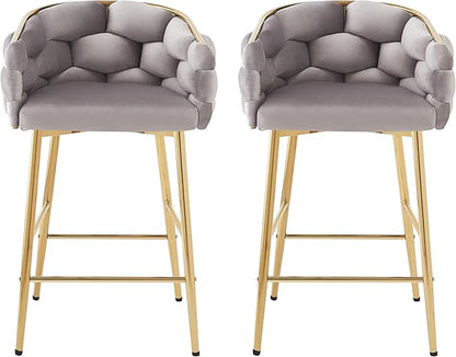Christopher Knight Home Barrel Counter Stools,Velvet Counter Height Barstools, Modern Luxury Makeup Stool Upholstered Chairs with Gold Legs(Set of 2),Gray