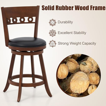 COSTWAY Bar Stools Set of 4, 24.5” Counter Height Bar stools with Solid Wood Legs, Cushioned Seat, Footrest, for Home, Kitchen Island, Bar (4, 24.5'' Seat Height)