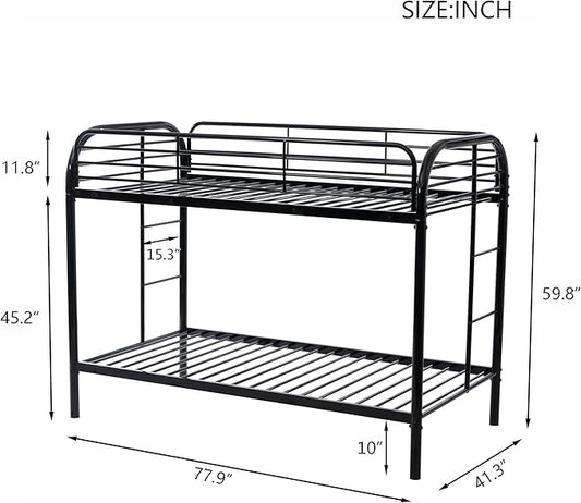 Bunk Bed Twin Over Twin Metal Bunk Bed w/Full-Length Guardrail & Side Ladder, Low Metal Bed Frame for Teens, Girls, Boys, Adults,No Box Spring Needed (C Black)