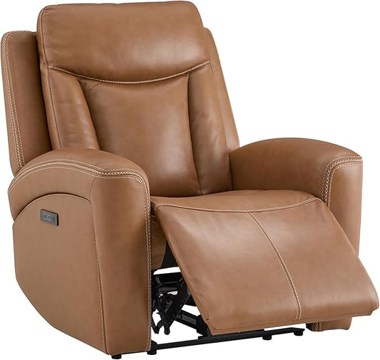 CHITA Genuine Leather Power Recliner Chair for Adults, Super Zero Gravity Recliner with Adjustable Power Headrest & USB/Type-C Ports, for Living Room, Bedroom & Home Theater, Saddle