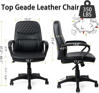 CLATINA Office Chair - Mid Back Leather Computer Desk Chair with Wheels, Ergonomic Executive Swivel Chair with Lumbar Support, Armrest for Home Office Black, 4 Pack