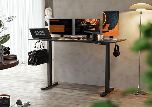 Claiks Electric Standing Desk, Adjustable Height Stand up Desk, 55x24 Inches Sit Stand Home Office Desk with Splice Board, Black Frame/Black Top