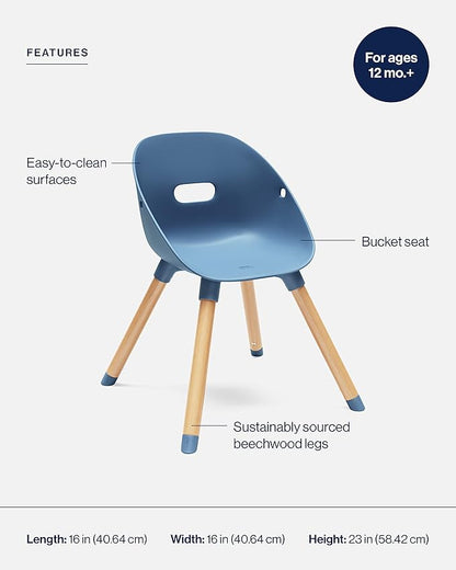 Lalo The Play Chair - Wooden & Non-Toxic Plastic Toddler Chair - Sturdy Bucket Seat, Easy to Clean, Up to 200 lb. Weight Capacity, Set of 2 - Blueberry