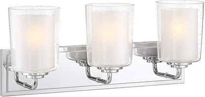 Possini Euro Design Mabelle Modern Wall Light Chrome Silver Hardwired 22 1/2" Wide 3-Light Fixture Mounted Clear Seedy Outer Frosted Glass Inner Bathroom Vanity Mirror House Home Hallway Room Decor