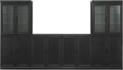 Crosley Furniture Essen 3-Piece Modern Glass Door Sideboard Buffet Cabinet and Kitchen Storage Pantry Set, Black