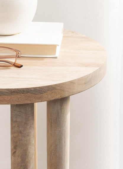 Kate and Laurel Kenzo Modern Wooden Round Side Table; 14 x 14 x 20; Light Natural; Transitional Wood End Table for Use as Bedroom Nightstand or Living Room Accent Table