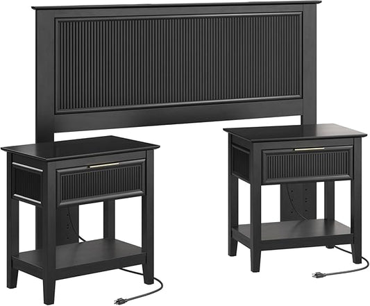 Bush Home 65-inch Full/Queen Headboard with 2 Nightstands, Bedroom Furniture, Camille Collection, Onyx Birch
