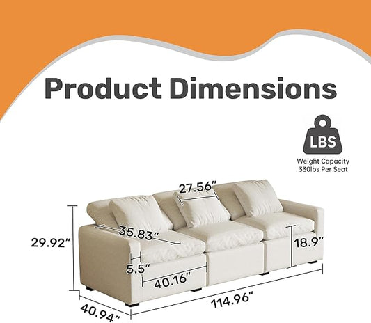 Large Convertible Modular Couches, L - Shape Couch with Optional Ottoman,Down Fill Sectional Sofa for Living Room(Beige)