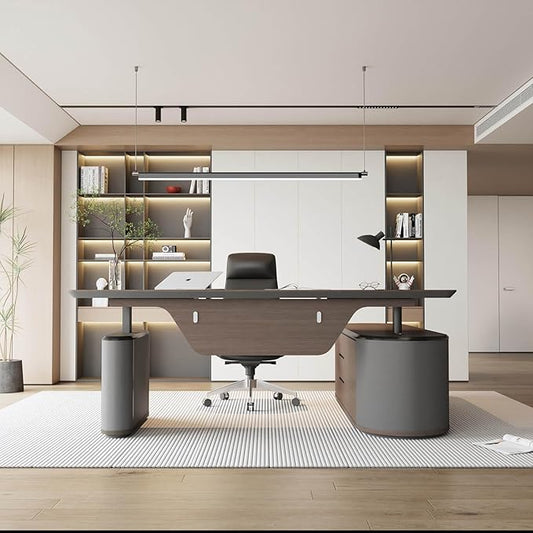 SAINTCY Large Executive Office Desk with File Cabinet, 86.6 Inch Sit & Stand L Shaped Executive Desk, Adjustable Luxury Office Desks for Boss, Business Owners, Managers and Supervisors Return Left