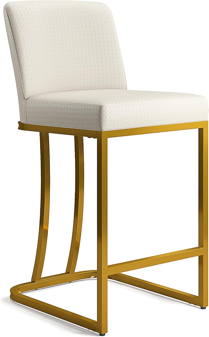 MAISON ARTS Off White 24 Inch Bar Stool with Back for Kitchen Counter, Metal Frame, Faux Leather Seat, Stain & Scratch Resistant, Easy Assemble, Max Load 330 lbs