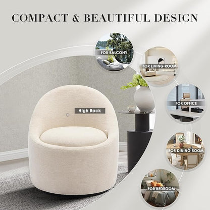360° Swivel Accent Chair, Mid-Century Modern Chair with Hidden Storge, Small Swivel Chair with Arms for Living Room/Office-Beige