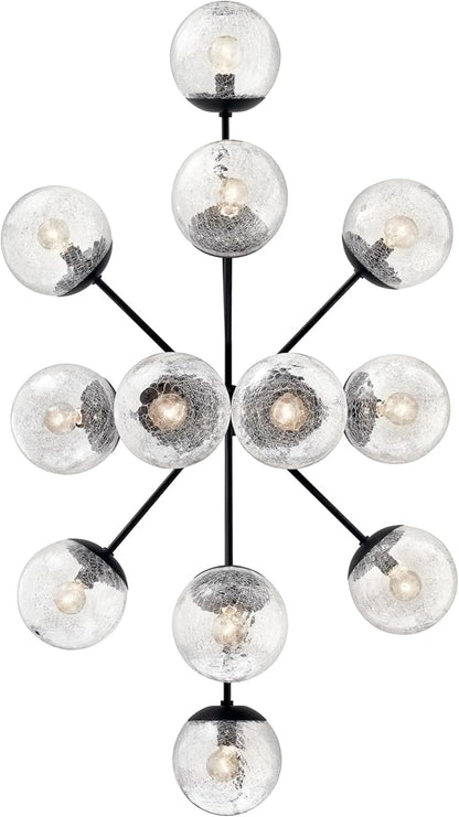KICHLER Silvarious 12-Light Linear Convertible Chandelier, Soft Modern Light with Clear Crackled Glass in Black, for Dining Room or Living Room (17.75" x 26.75" x 48"), 52703BK