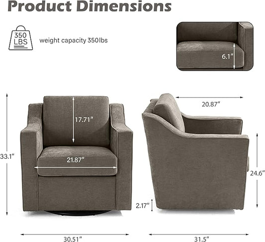 UIXE Swivel Accent Chairs Set of 2, Chenille Upholstered Arm Chair for Living Room, Modern Club Armchair Comfy Single Sofa Bedroom Reading Seat with Lumbar Pillow - Sand