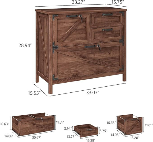 Lateral File Cabinet with 4 Drawers, Farmhouse File Cabinet for Letter/Legal/A4 Size Hanging Files, Large Wood File Storage Cabinets Printer Stand for Home Office Cabinets, Brown with Lock