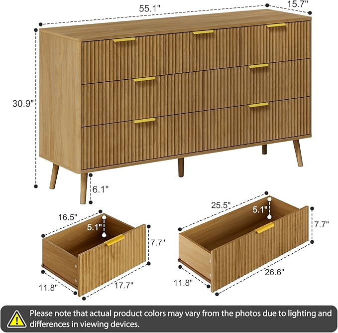 LYNSOM Fluted Dresser and Nightstand Sets 4 Piece, 1-Drawer Nightstands and 5/7 Drawers Dresser, Wood Bedroom Furniture Set for Home, Bedroom, Hallway, Natural Oak