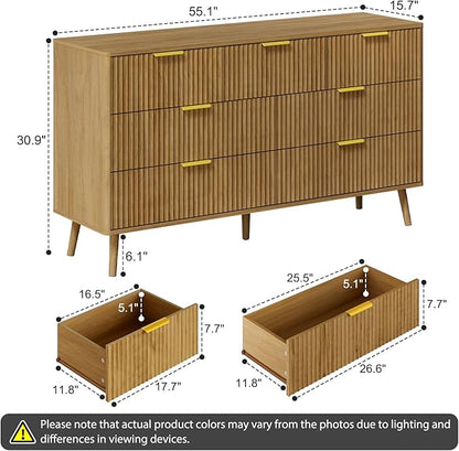 LYNSOM Fluted Dresser and Nightstand Sets 4 Piece, 1-Drawer Nightstands and 5/7 Drawers Dresser, Wood Bedroom Furniture Set for Home, Bedroom, Hallway, Natural Oak