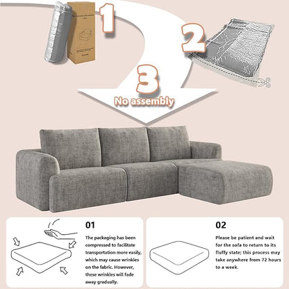 EASE MOOSE Sectional Cloud Couch Oversized for Living Room,7-Seat Modular Boneless Sofa U-Shaped Sofa with Ottoman, No-Assembly Chenille Couch, Light Grey