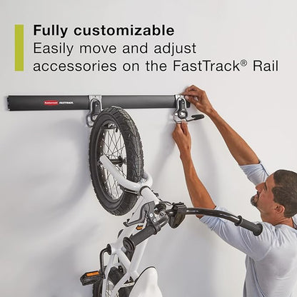 Rubbermaid FastTrack Garage Storage Bike Storage Kit, 3 Piece, All in One Rail Hook Kit Organizer, Heavy Duty Organization for Home/Garage/Wall/Shed