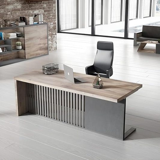70.87 Inch Modern Executive Office Desk, Computer Writing Desk for Home Office, Business Furniture Workstation Stainless Steels Sturdy Frame 1.97IN Thick Desktop(Right, 70.87×35.5×30 in)
