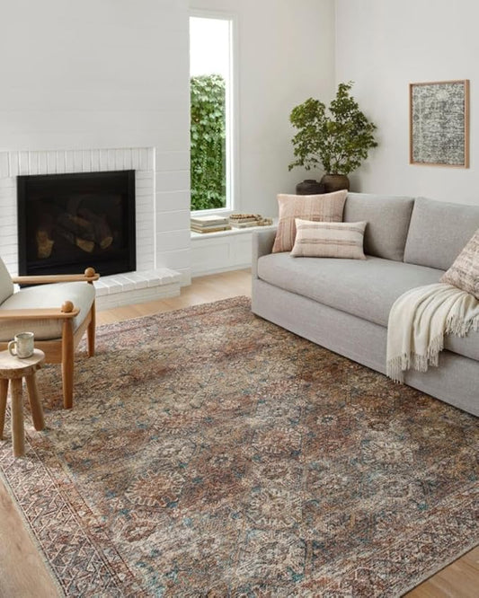 Loloi Amber Lewis Billie Collection, Aqua & Rust 2'-6" x 7'-6" Area Rug – Antique & Distressed Accent Rugs for Living Room, Bedroom, Entryway & Hallway, No Shed High Traffic Area Home Decor Rug