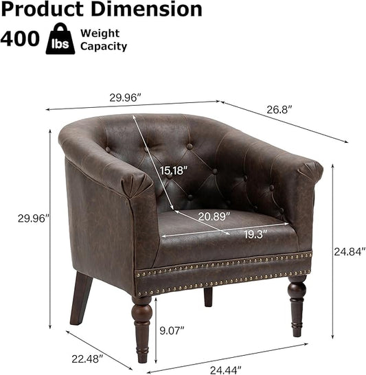 Lumibee Faux Leather Barrel Chairs, Upholstered Accent Chairs Set of 2 for Living Room, Modern Comfy Club Armchairs for Office, Bedroom, Waiting Room-Chocolate