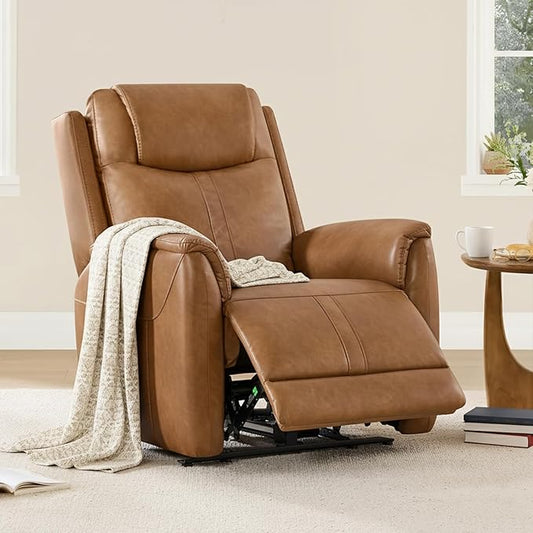 CHITA Super Zero Gravity Power Recliner Chair for Adults, Electric Faux Leather Recliner with USB & Type-C Charging Ports for Living Room, Bedroom & Home Theater Relaxation, Camel